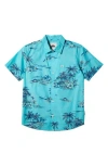 Quiksilver Apero Floral Short Sleeve Button-up Shirt In Capri