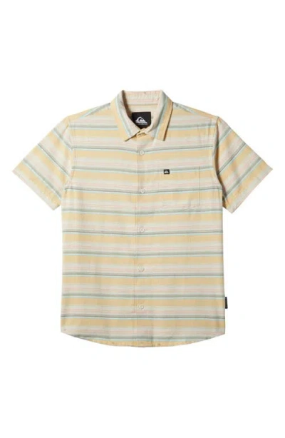 Quiksilver Kids' Classic Stripe Short Sleeve Button-up Oxford Shirt In Ochre Oxford Stripe