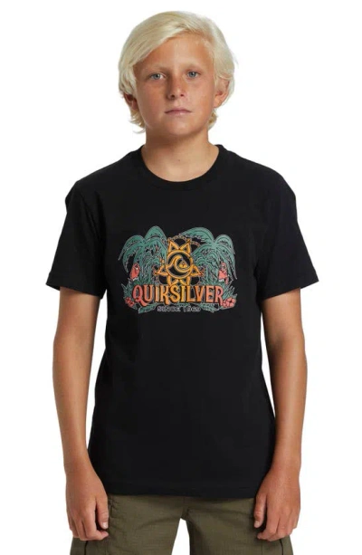 Quiksilver Kids' Dala Jungle Cotton Graphic T-shirt In Black