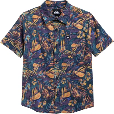 Quiksilver Kids' Heatmap Palm Classic Short Sleeve Cotton Button-up Shirt In Multi