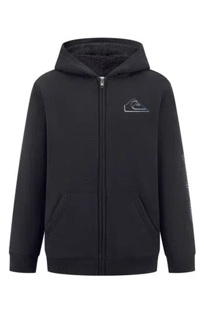 Quiksilver Kids' High Pile Fleece Lined Full Zip Hoodie In Black