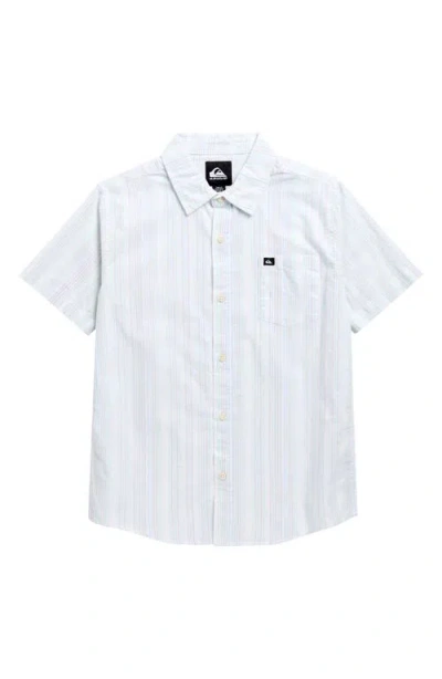 Quiksilver Kids' Island Stripe Cotton Button-up Shirt In White