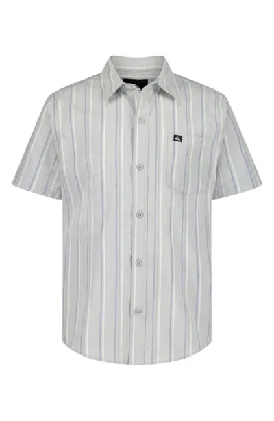 Quiksilver Kids' Island Stripe Short Sleeve Cotton Button-up Shirt In Gray