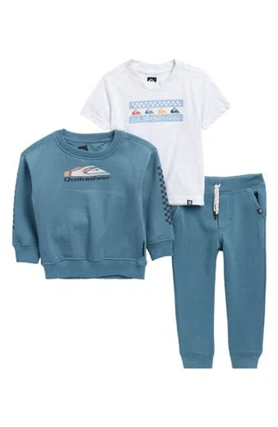 QUIKSILVER QUIKSILVER KIDS' LOGO FLEECE SWEATSHIRT, GRAPHIC T-SHIRT & JOGGERS SET
