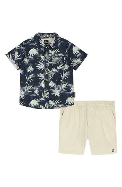 Quiksilver Kids' Print Short Sleeve Button-up Shirt & Woven Shorts Set In Black
