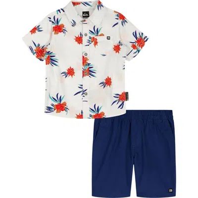 Quiksilver Kids' Print Short Sleeve Button-up Shirt & Woven Shorts Set In Blue