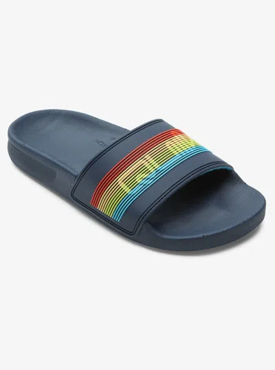 Quiksilver Kids  Rivi Wordmark Aqbl100582 Sandal Blue Slip-on Slide Jobb100 In Multi