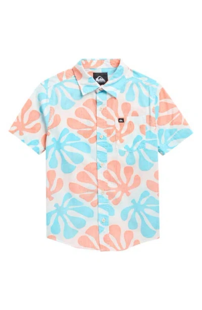 Quiksilver Kids' Sol Tiles Classic Short Sleeve Button-up Shirt In Multi