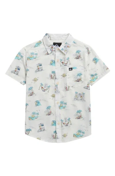 Quiksilver Kids' Surf Doodle Short Sleeve Cotton Button-up Shirt In Multi