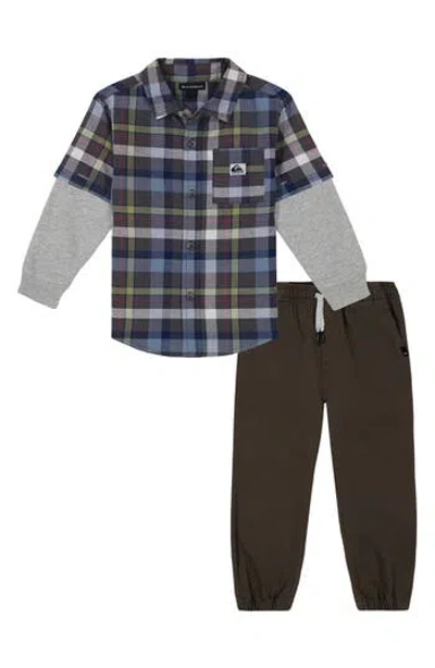 Quiksilver Kids' Woven Twofer Shirt & Joggers Set In Platinum Heather/major Brown