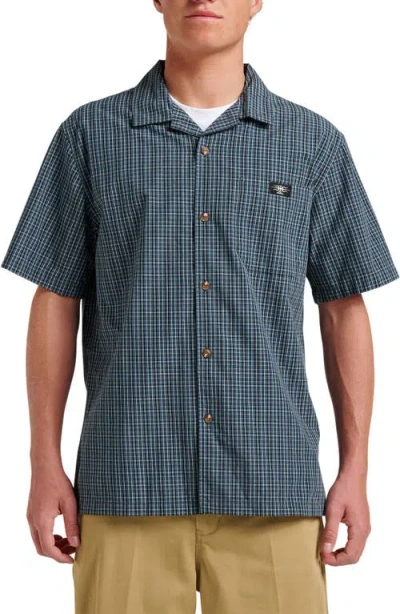 Quiksilver Liquid Metal Plaid Cotton Blend Camp Shirt In Blue