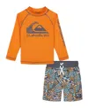 QUIKSILVER LITTLE AND TODDLER BOYS LONG SLEEVE RASHGUARD AND PATTERN BOARDSHORTS, 2 PIECE SET