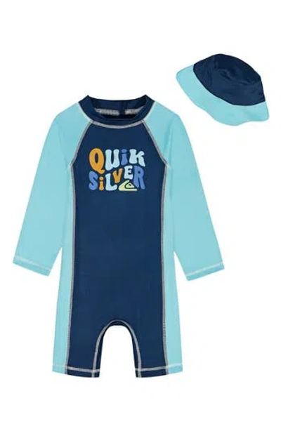 Quiksilver Babies'  Long Sleeve One-piece Rashguard Swimsuit & Hat Set In Blue