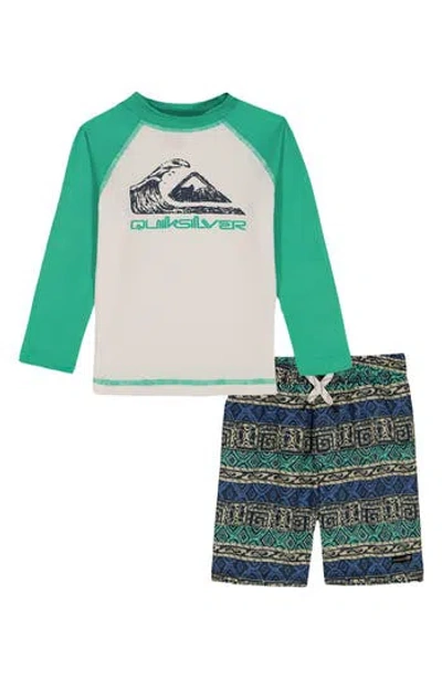 Quiksilver Kids'  Long Sleeve Rashguard & Swim Trunks Set In Multi