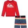 Quiksilver Little And Toddler Boys Long Sleeve Rashguard And Striped Boardshorts, 2 Piece Set In Red Multi