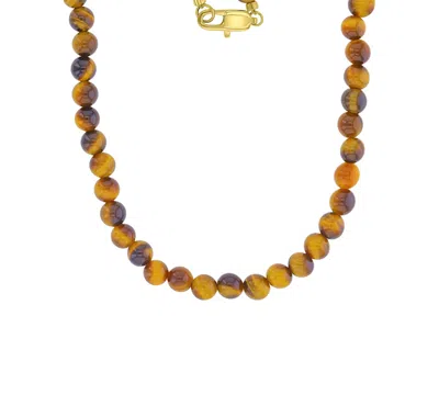 Quiksilver Men's 18k Gold-plated Steel Yellow Lock Tiger Eye Necklace In Brown