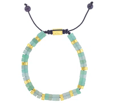 Quiksilver Men's 18k Gold-plated Steel Yellow Slider Onyx Green Aventurine Adjustable Bracelet In Gray