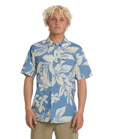 Quiksilver Kailua Floral Classic Short Sleeve Cotton Button-up Shirt In Blue