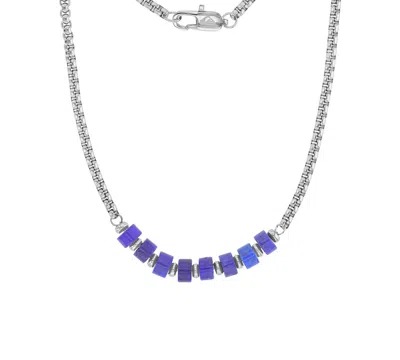 Quiksilver Men's Platinum-plated Steel Lapis Box Chain Necklace In Green
