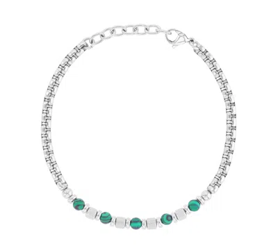 Quiksilver Men's Platinum-plated Steel Malachite Chain Bracelet In Metallic