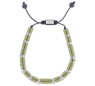 Quiksilver Men's Platinum-plated Steel Onyx Brown Jade Adjustable Slider Bracelet In Green