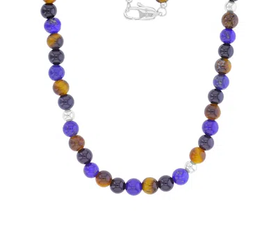 Quiksilver Men's Platinum-plated Steel Onyx Lapis Tiger Eye Necklace In Blue