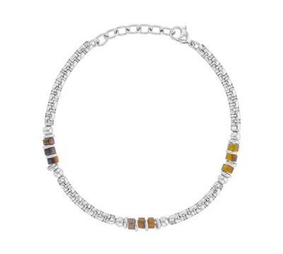 Quiksilver Men's Platinum-plated Steel Tiger Eye Cylinder Bracelet In Gold
