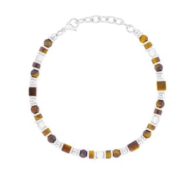 Quiksilver Men's Platinum-plated Steel Tiger Eye Mix Bracelet In Multi