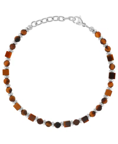 Quiksilver Men's Platinum-plated Steel Tiger Eye Square Bracelet In Multi