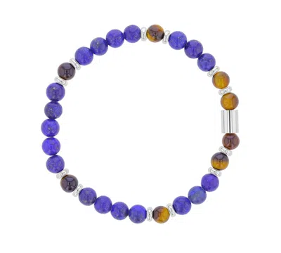 Quiksilver Men's Platinum-plated Tiger Eye Lapis Stretch Bracelet In Blue