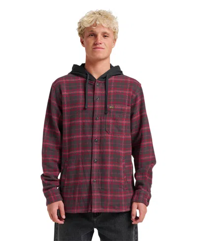 Quiksilver Sandbar Hooded Plaid Cotton Flannel Button-up Shirt In Red