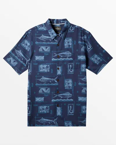 Quiksilver Men's Waterman Big Button Down Shirt In Mood Indigo Big Blue Woven (bsp7)