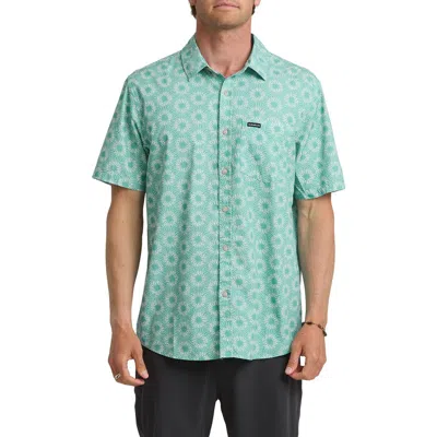 Quiksilver Ocean Mayhem Classic Sun Print Short Sleeve Cotton Button-up Shirt In Blue