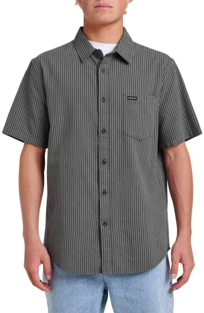 Quiksilver Oxford Stripe Classic Short Sleeve Button-up Shirt In Black