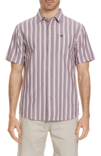 Quiksilver Oxford Stripe Classic Short Sleeve Button-up Shirt In Sunset Purple