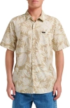 Quiksilver Palm Trip Classic Leaf Print Short Sleeve Cotton Button-up Shirt In Neutral