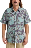 Quiksilver Palm Trip Classic Leaf Print Short Sleeve Cotton Button-up Shirt In Purple