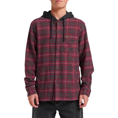 QUIKSILVER QUIKSILVER SANDBAR HOODED PLAID COTTON FLANNEL BUTTON-UP SHIRT