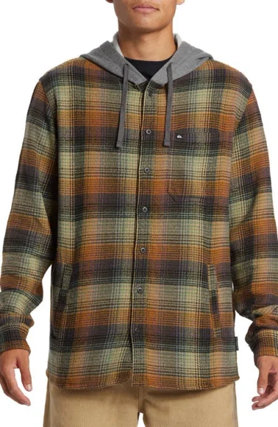 Quiksilver Sandbar Plaid Hooded Button-up Shirt Jacket In Green/ Capital Red