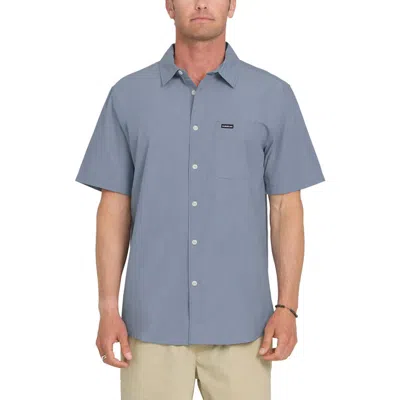 Quiksilver Shore Break Classic Short Sleeve Cotton Button-up Shirt In Blue