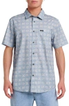 Quiksilver Stone Etch Classic Fit Short Sleeve Stretch Cotton Button-up Shirt In Blue