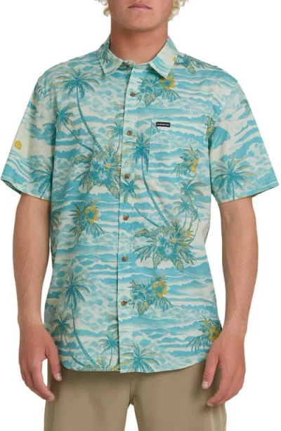 Quiksilver Sundown Classic Short Sleeve Stretch Cotton Button-up Shirt In Blue