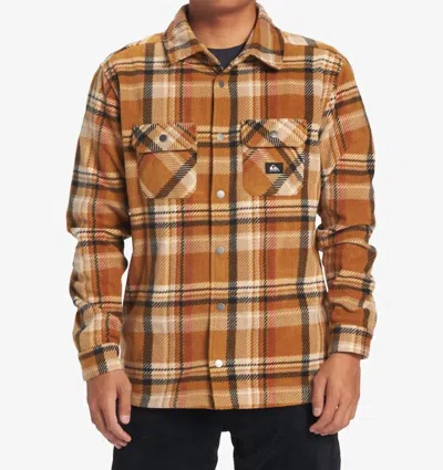 Quiksilver Surf Days Fleece Overshirt In Brown Plaid In Yellow
