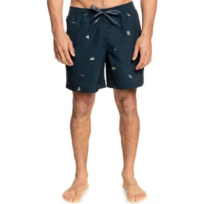 Quiksilver Surfsilk Mix Swim Trunks In Dark Navy Print