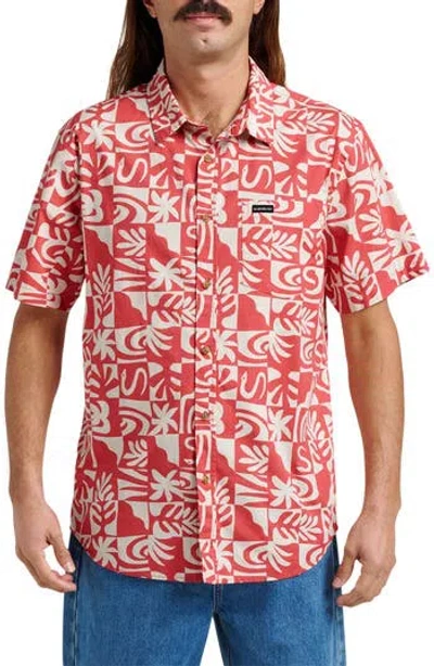 Quiksilver Terra Classic Abstract Print Short Sleeve Stretch Cotton Button-up Shirt In Multi