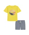 Quiksilver Toddler And Little Boys 2-piece Circle Logo Short Sleeve Graphic T-shirt And Stretch Tech Shorts Set In Goldfinch,flint Stone