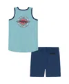 Quiksilver Toddler And Little Boys 2-piece International Logo Tank Top And Stretch Tech Shorts Set In Marine Blue,insignia Blue