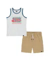 Quiksilver Toddler And Little Boys 2-piece Logo Racer Tank Top And Stretch Tech Shorts Set In Bright White,pale Khaki
