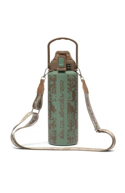 Quiksilver Ventura Double Walled Insulated 30oz Stainless Steel Tumbler With Cross Body Strap In Green