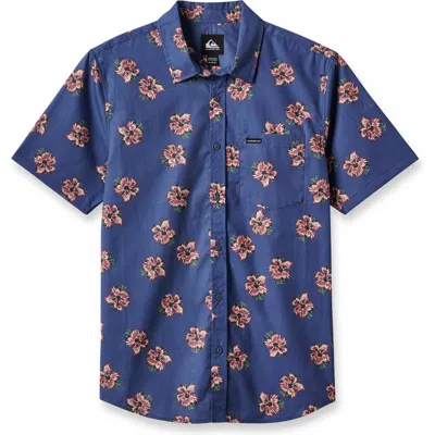 Quiksilver Wailua Classic Fit Floral Short Sleeve Button-up Shirt In Blue